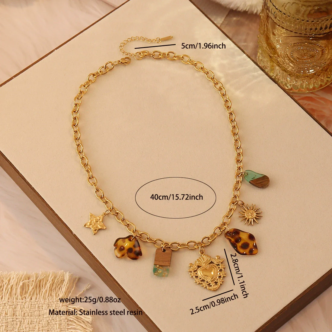 Wholesale Women's Retro Leopard Print Flower Titanium Steel Real Gold Plated Necklace In Maillard Style - Image 9
