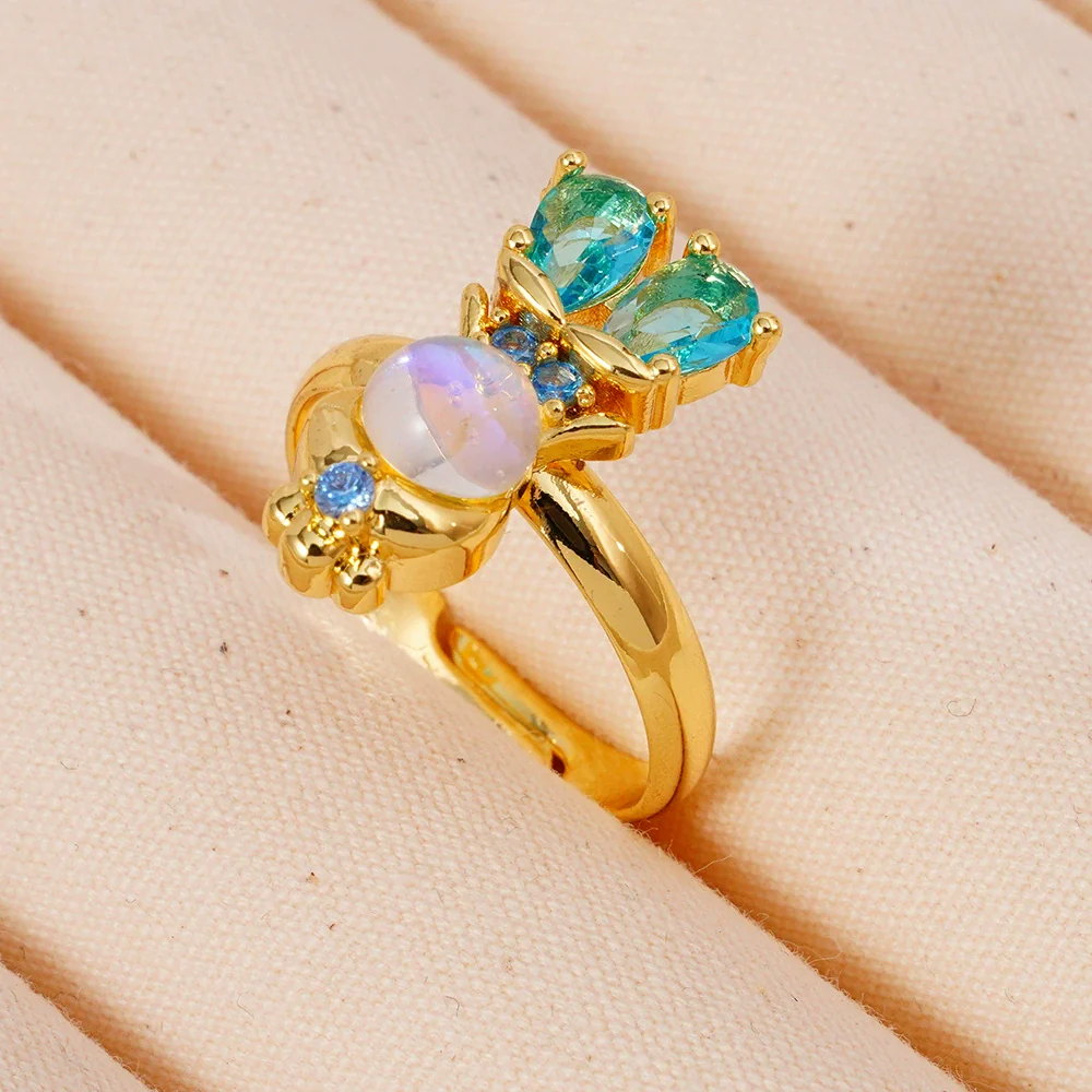Wholesale Women's Retro Light Luxury Geometric Copper Pearl Butterfly Ring Inlaid With Zircon And Electroplated - Image 56
