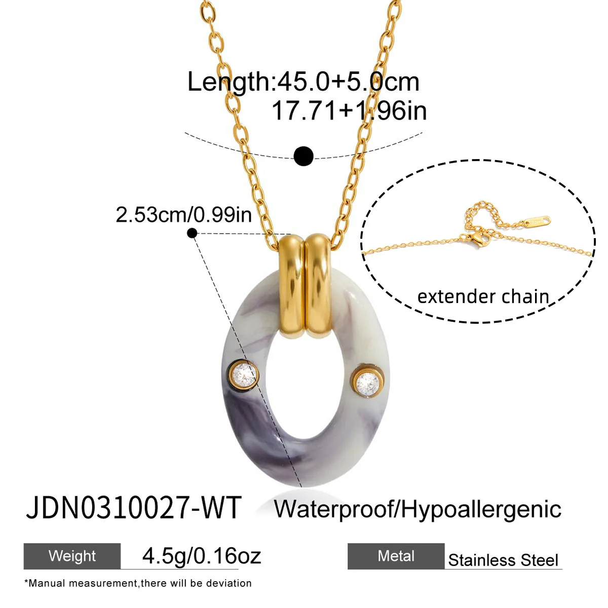 Wholesale Women's Retro Maillard Style Geometric Resin Pendant Stainless Steel O Word Chain Necklace With Electroplating - Image 6