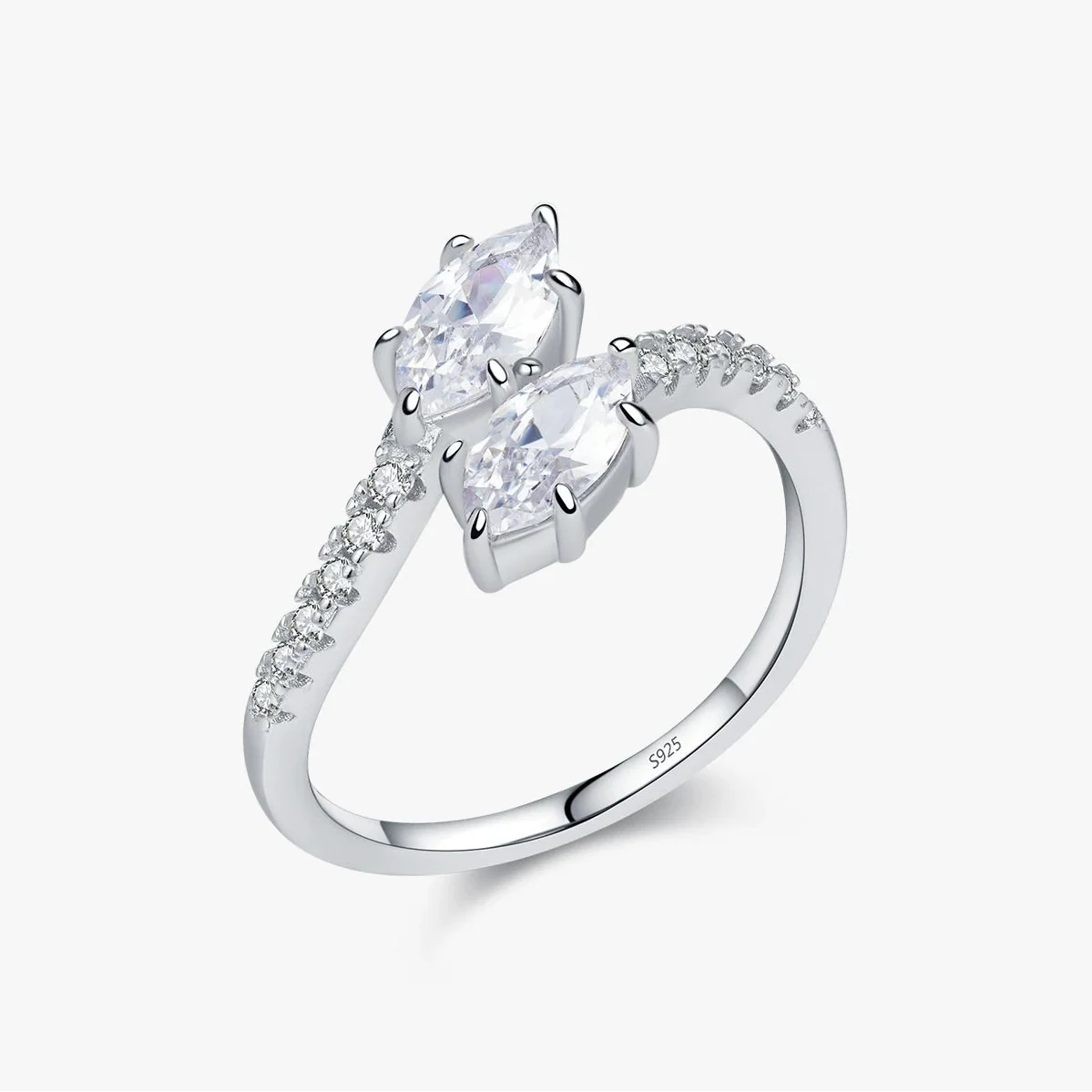 Wholesale Women's S925 Silver Doubleheaded Snake Ring With Shining Rowing Diamond Animal Pattern Cold Style Jewelry