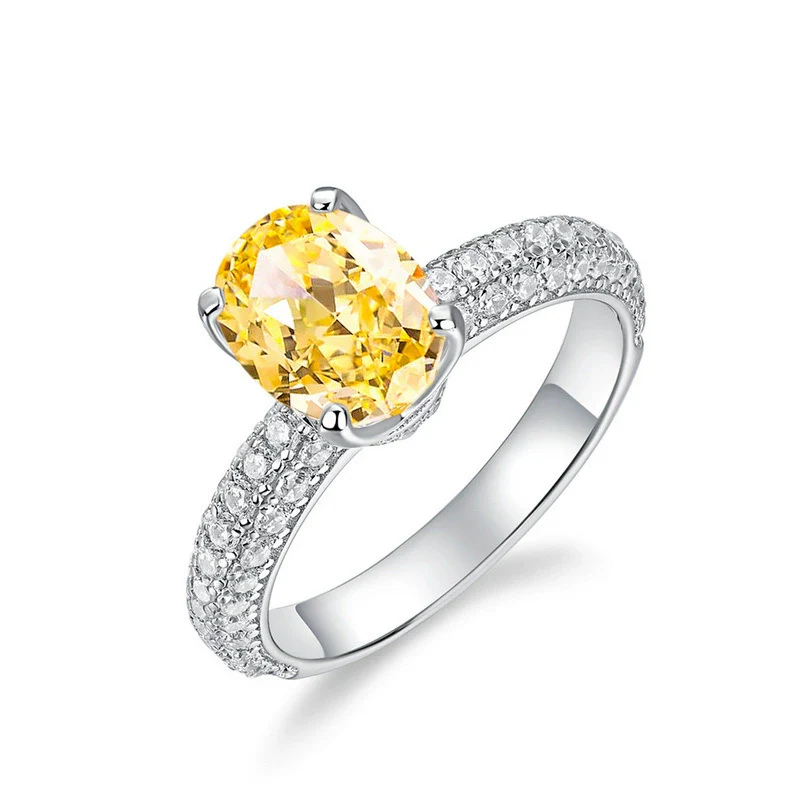 Wholesale Women's S925 Silver Fashion Geometric Eggshaped Ring Set With Precious Stones - Image 4
