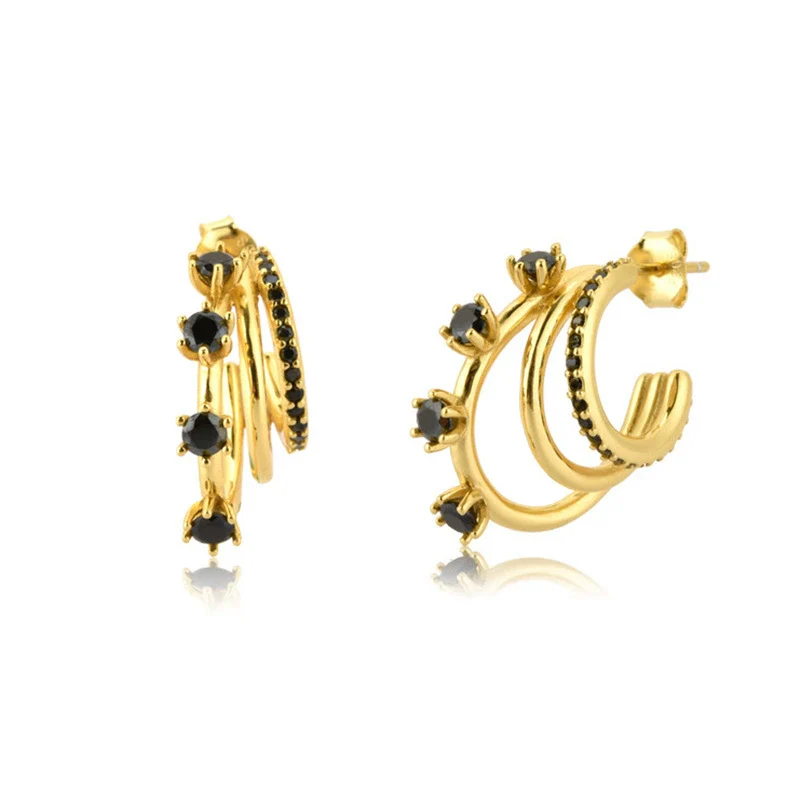 Wholesale Women's S925 Silver Geometric Cshaped Multilayer Diamond Set Electroplated Earrings - Image 4