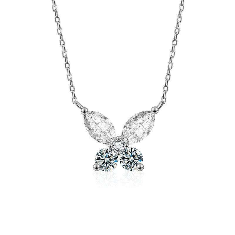 Wholesale Women's S925 Silver Moissanite Butterfly Pendant Necklace Set With Diamonds Simple Animal Style Cross Chain - Image 4