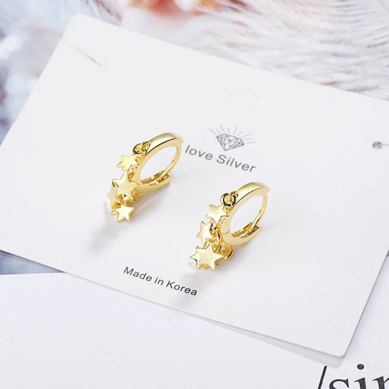 Wholesale Women's S925 Silver Needle Copper Star Geometric Constellation Electroplated Earrings - Image 3