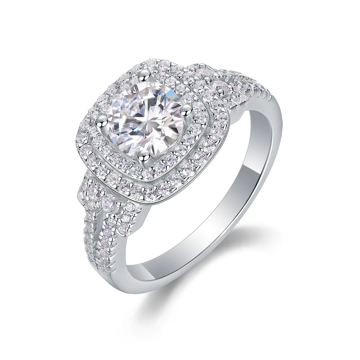 Wholesale Women's S925 Silver Ring With Geometric Design And Moissanite Inlay