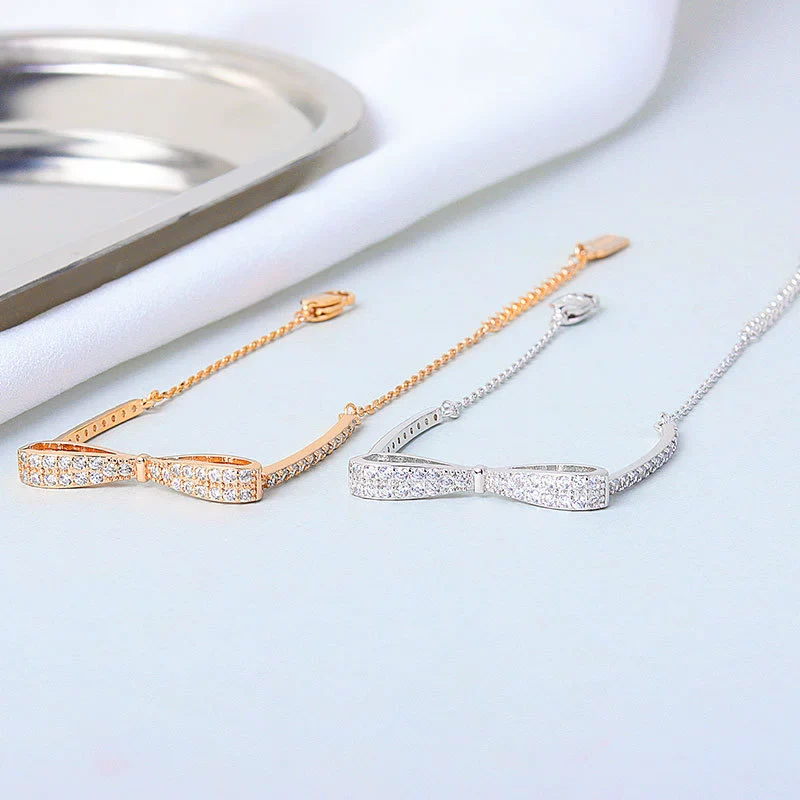Wholesale Women's S925 Sterling Silver Bow Electroplated Necklace And Bracelet Jewelry