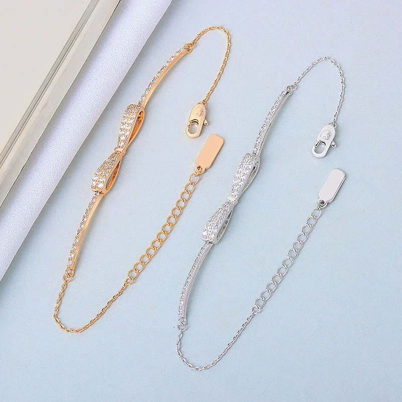 Wholesale Women's S925 Sterling Silver Bow Electroplated Necklace And Bracelet Jewelry - Image 2