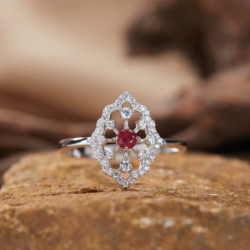 Wholesale Women's S925 Sterling Silver Colored Gemstone Ring With Natural Sapphire Ruby Tanzanite In Geometric Ushaped Light Luxury Style Set With Gems - Image 3
