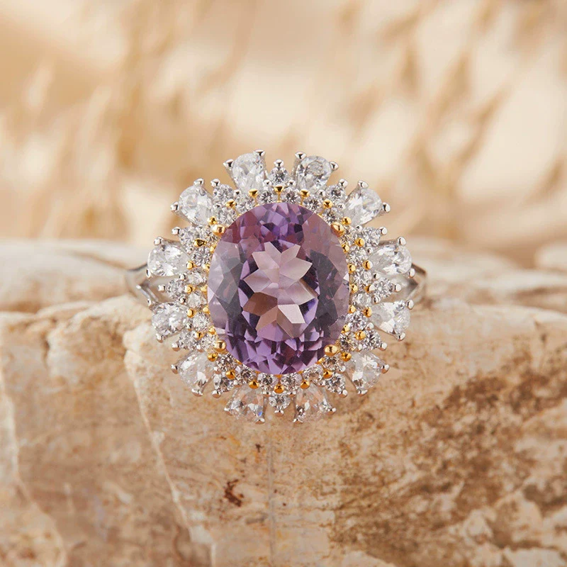 Wholesale Women's S925 Sterling Silver Crystal Set Flower Shaped Colored Gemstone Ring With Natural Topaz Amethyst Citrine - Image 4