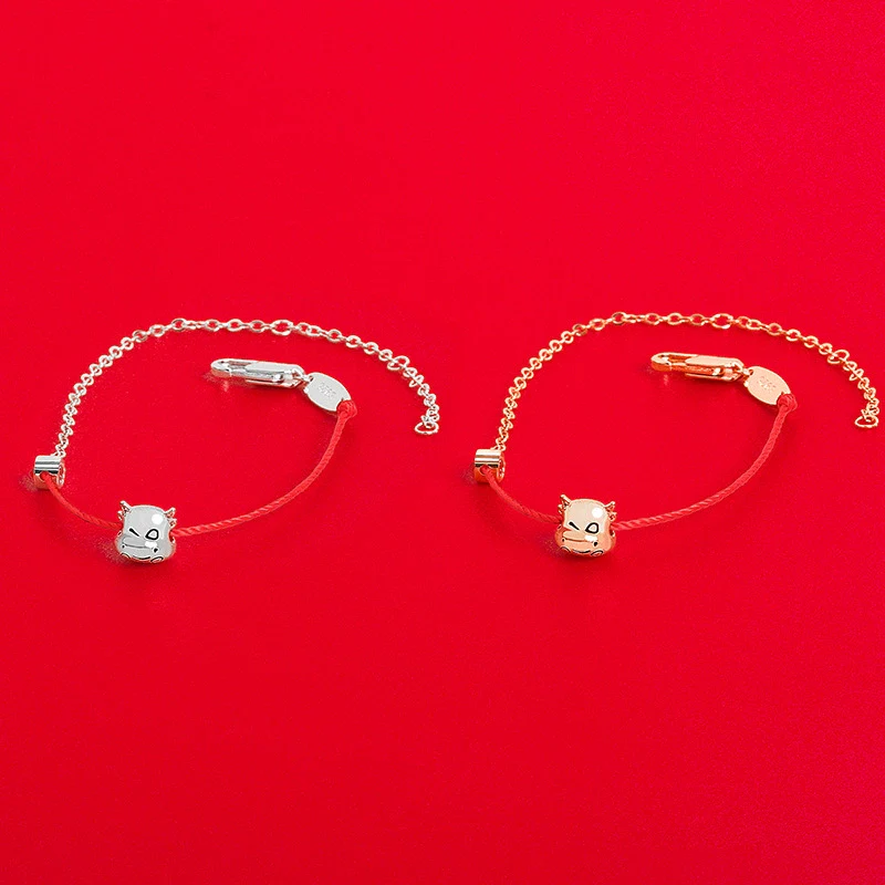 Wholesale Women's S925 Sterling Silver Cute Cow Zodiac Animal Woven Red Electroplated Bracelet - Image 2
