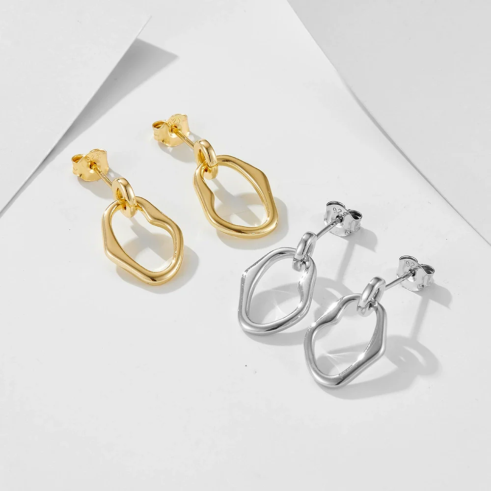 Wholesale Women's S925 Sterling Silver Electroplated Irregular Geometric Circle Hollow Earrings - Image 3