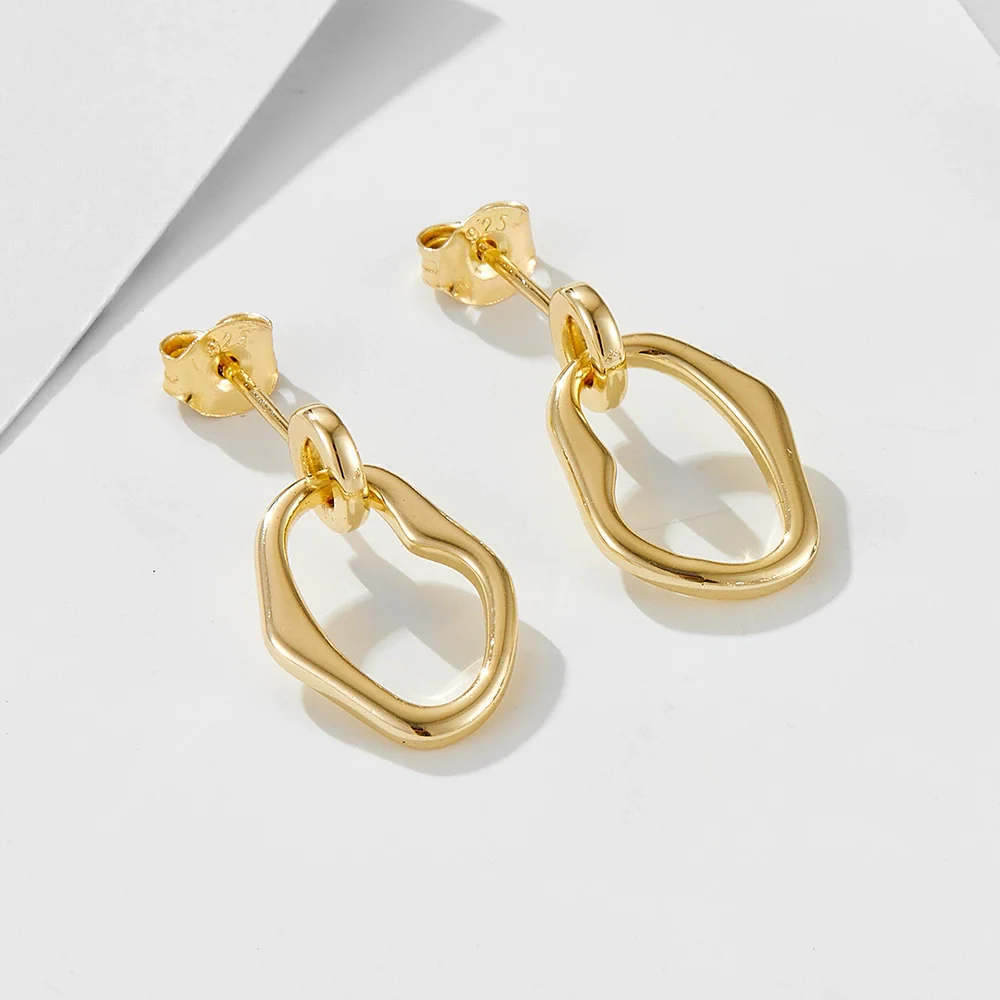 Wholesale Women's S925 Sterling Silver Electroplated Irregular Geometric Circle Hollow Earrings - Image 6