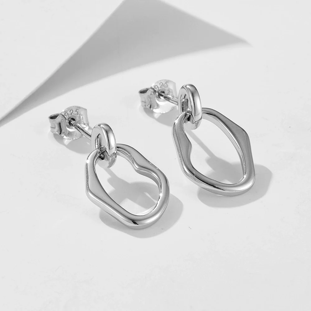 Wholesale Women's S925 Sterling Silver Electroplated Irregular Geometric Circle Hollow Earrings - Image 7