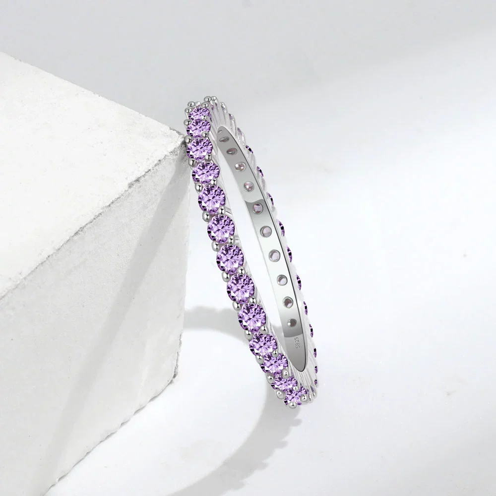 Wholesale Women's S925 Sterling Silver Geometric Amethyst Diamond Ring With Electroplating - Image 4
