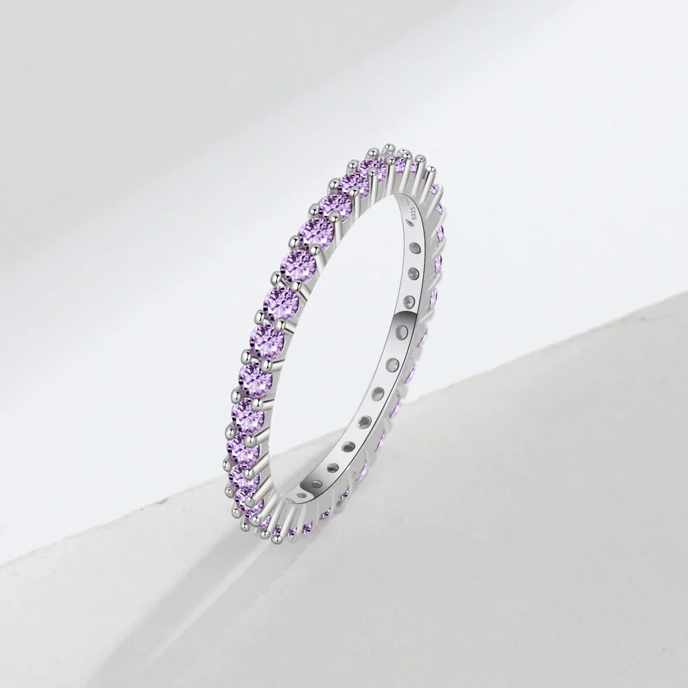 Wholesale Women's S925 Sterling Silver Geometric Amethyst Diamond Ring With Electroplating - Image 6