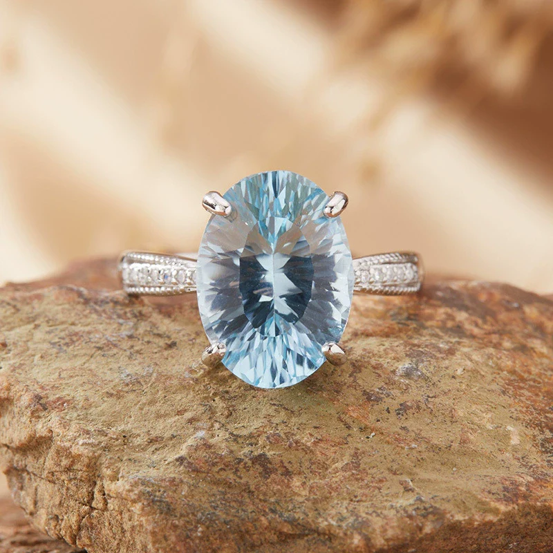 Wholesale Women's S925 Sterling Silver Geometric Crystal And Colored Gemstone Ring In Light Luxury Style - Image 3