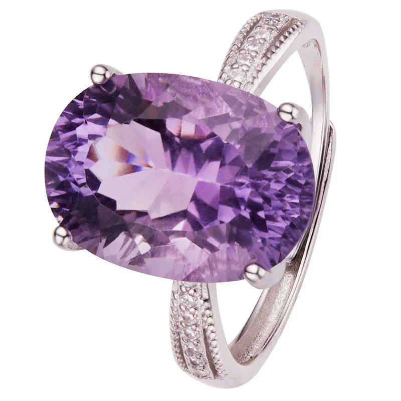 Wholesale Women's S925 Sterling Silver Geometric Crystal And Colored Gemstone Ring In Light Luxury Style - Image 5