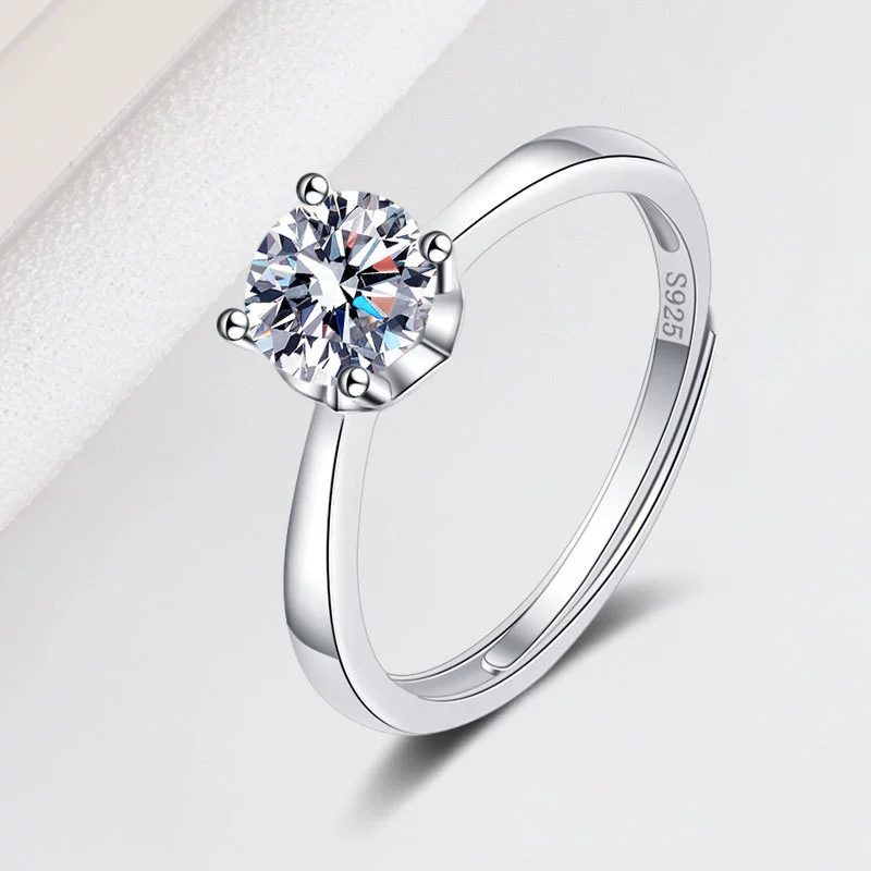 Wholesale Women's S925 Sterling Silver Geometric Four Claw Diamond Ring With Electroplating Treatment