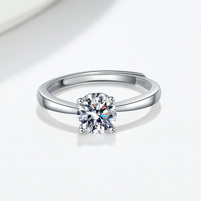 Wholesale Women's S925 Sterling Silver Geometric Four Claw Diamond Ring With Electroplating Treatment - Image 3