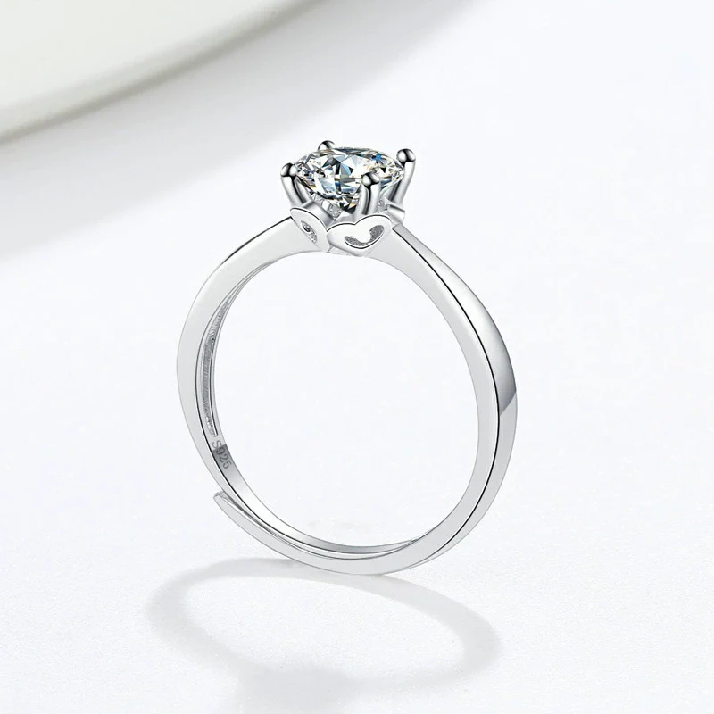Wholesale Women's S925 Sterling Silver Geometric Four Claw Diamond Ring With Electroplating Treatment - Image 4