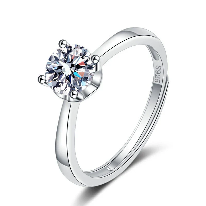 Wholesale Women's S925 Sterling Silver Geometric Four Claw Diamond Ring With Electroplating Treatment - Image 5