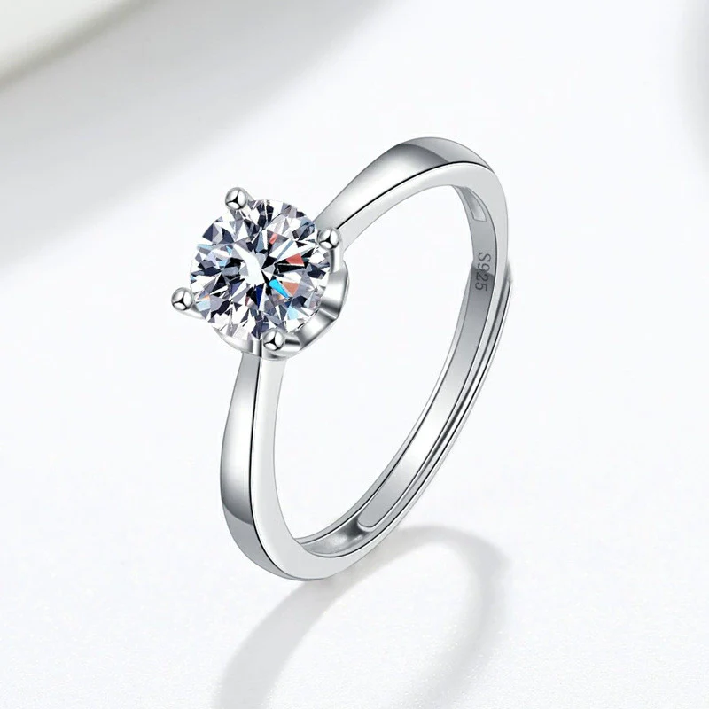 Wholesale Women's S925 Sterling Silver Geometric Four Claw Diamond Ring With Electroplating Treatment - Image 6