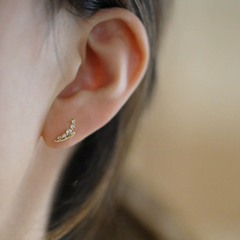 Wholesale Women's S925 Sterling Silver Geometric Goldplated Moon Buds Diamond Earrings - Image 4
