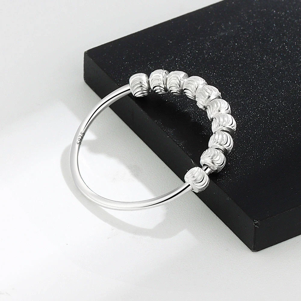 Wholesale Women's S925 Sterling Silver Geometric Movable Ring With Watermelon Beads And Electroplating - Image 4