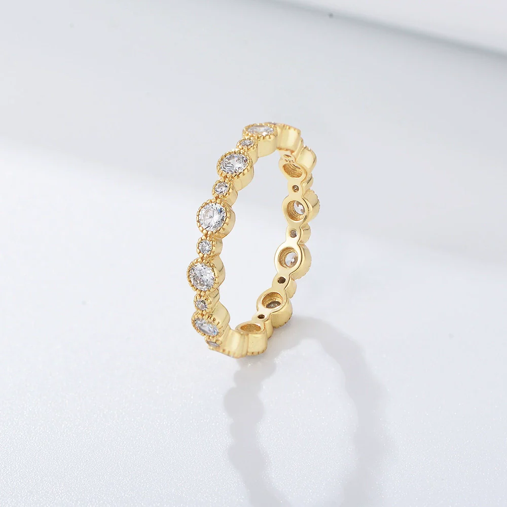 Wholesale Women's S925 Sterling Silver Geometric Round Zircon Diamond Ring Jewelry