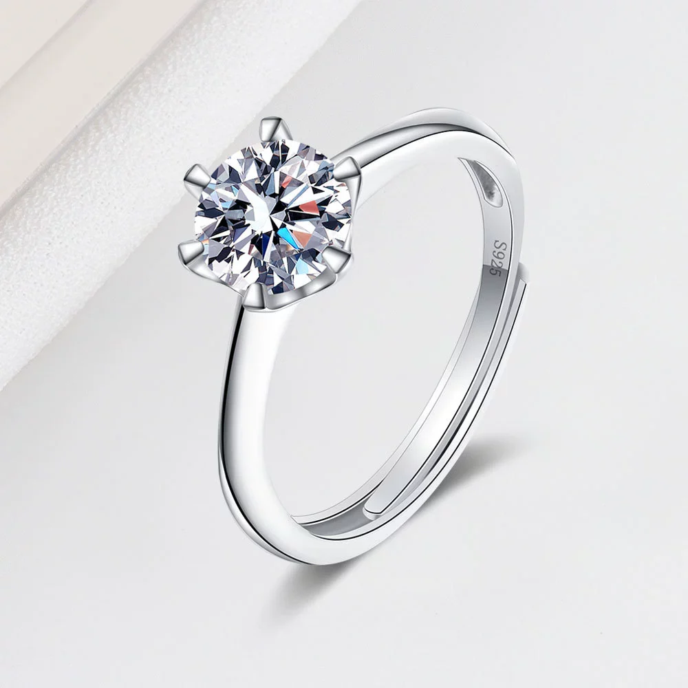 Wholesale Women's S925 Sterling Silver Geometric Single Diamond Ring With Electroplating And Six Claw Setting