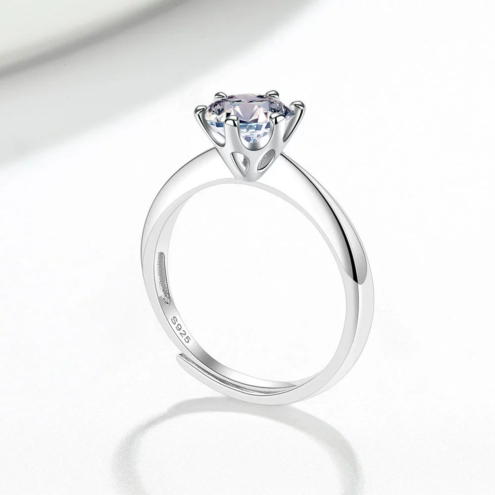 Wholesale Women's S925 Sterling Silver Geometric Single Diamond Ring With Electroplating And Six Claw Setting - Image 4