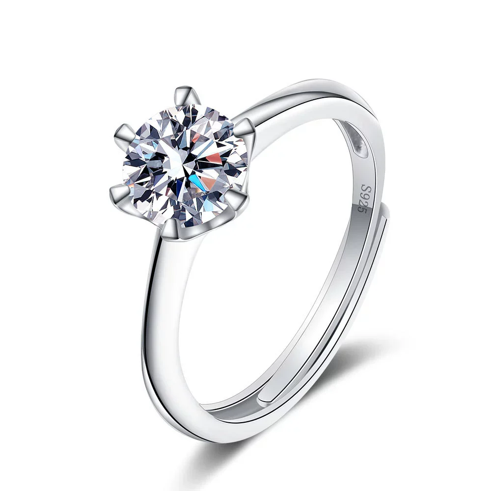 Wholesale Women's S925 Sterling Silver Geometric Single Diamond Ring With Electroplating And Six Claw Setting - Image 5