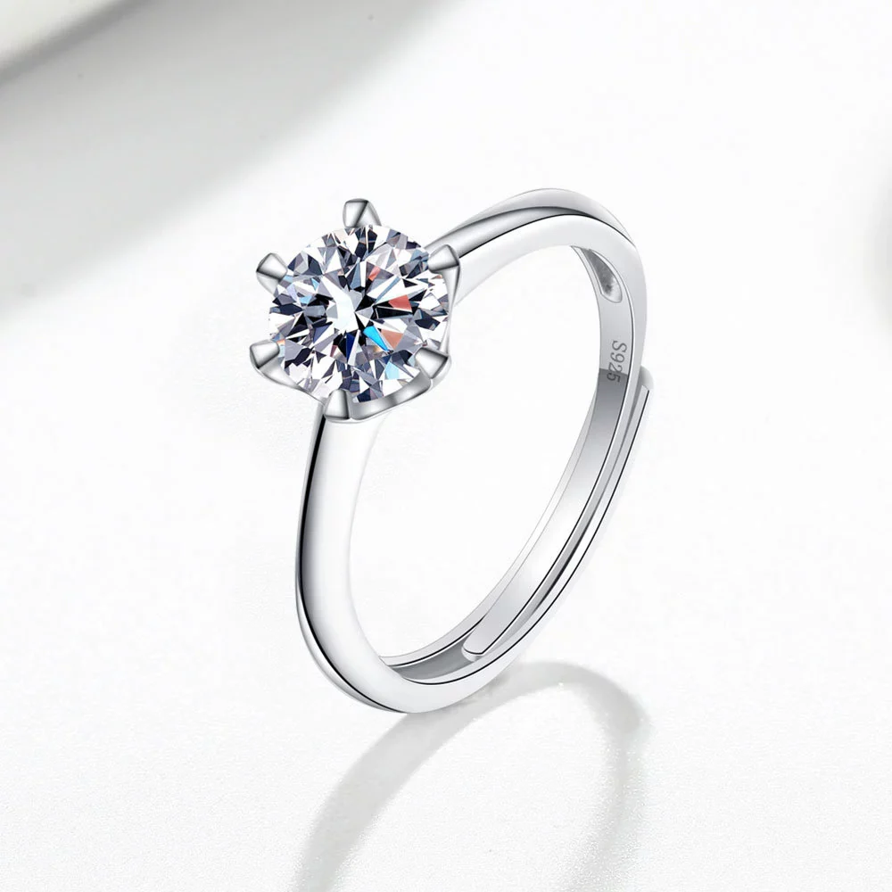 Wholesale Women's S925 Sterling Silver Geometric Single Diamond Ring With Electroplating And Six Claw Setting - Image 7