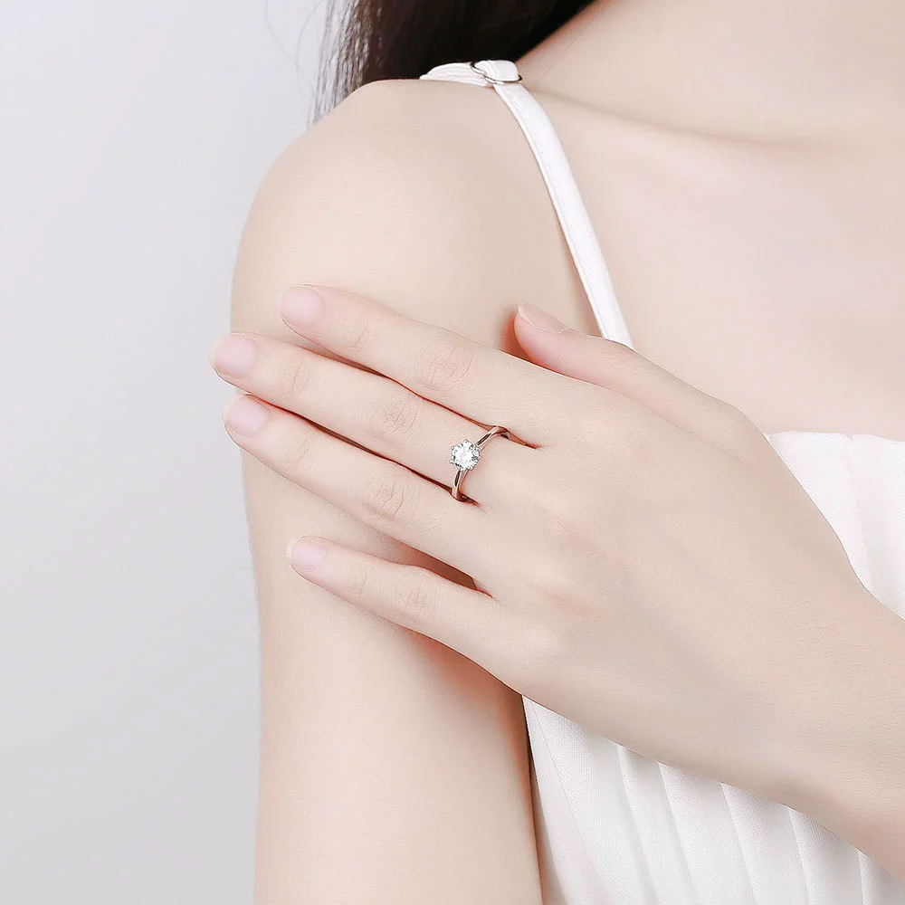 Wholesale Women's S925 Sterling Silver Geometric Sixclaw Moissanite Opening Adjustable Ring With Electroplating - Image 2