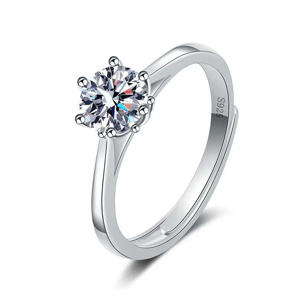 Wholesale Women's S925 Sterling Silver Geometric Sixclaw Moissanite Opening Adjustable Ring With Electroplating - Image 5