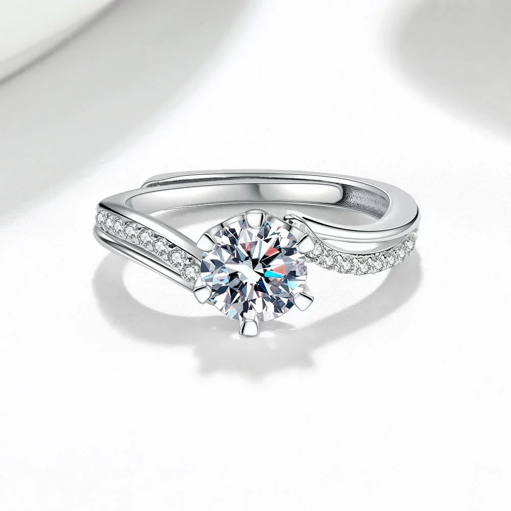 Wholesale Women's S925 Sterling Silver Geometric Snowflake Moissanite Opening Adjustable Ring With Electroplating - Image 4
