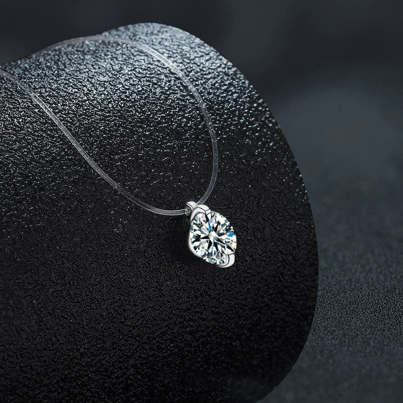 Wholesale Women's S925 Sterling Silver Moissanite Geometric Simple Pendant Fishing Line Necklace