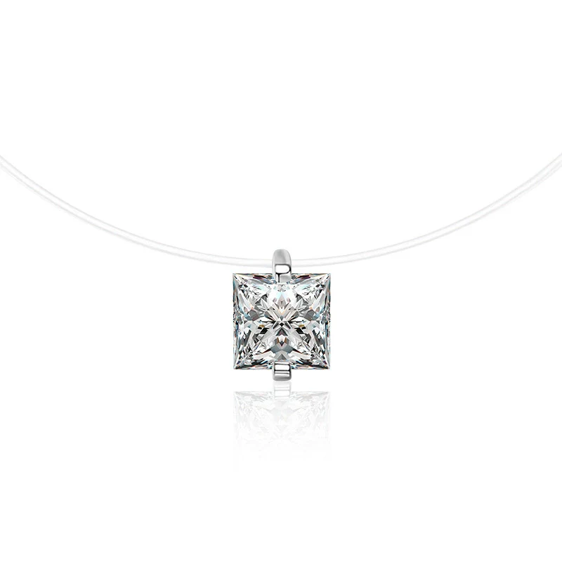 Wholesale Women's S925 Sterling Silver Moissanite Geometric Simple Pendant Fishing Line Necklace - Image 14