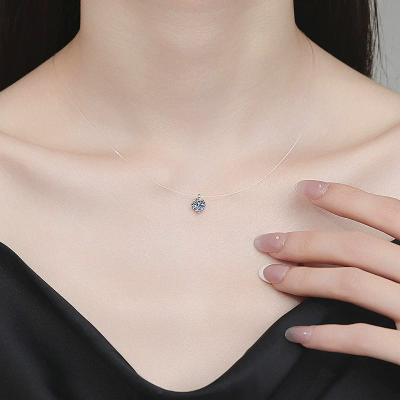 Wholesale Women's S925 Sterling Silver Moissanite Geometric Simple Pendant Fishing Line Necklace - Image 3