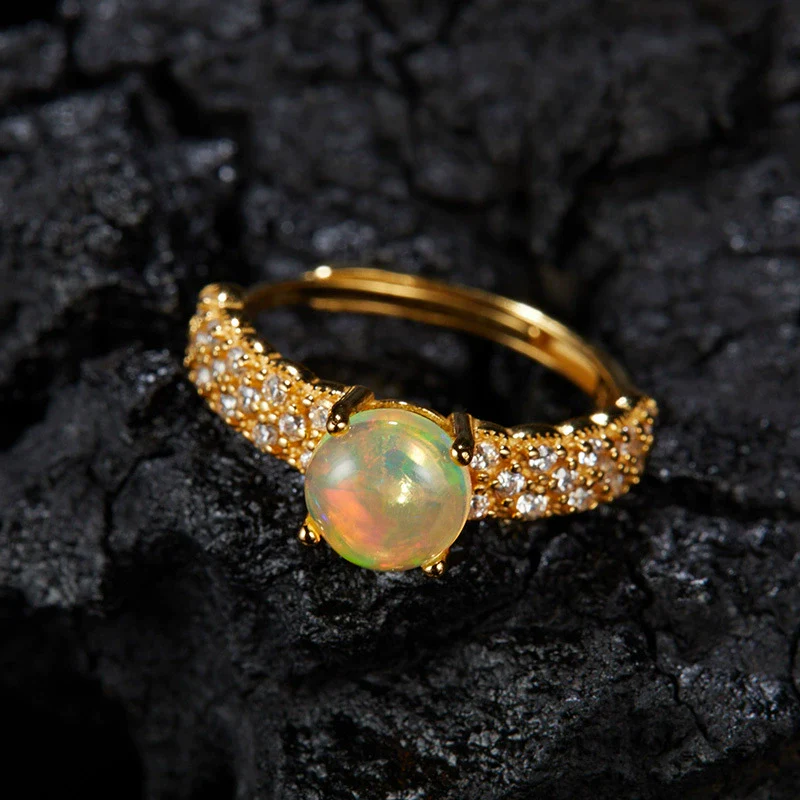 Wholesale Women's S925 Sterling Silver Natural Opal Geometric Ring Set With Gemstones - Image 2