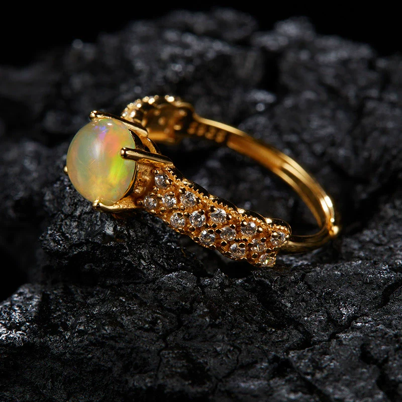 Wholesale Women's S925 Sterling Silver Natural Opal Geometric Ring Set With Gemstones - Image 4