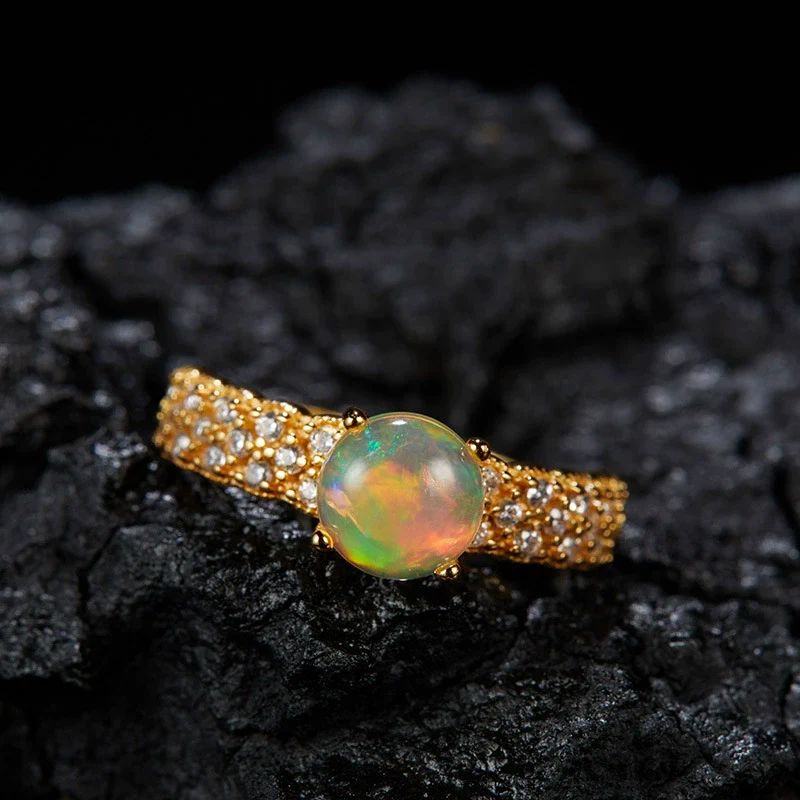 Wholesale Women's S925 Sterling Silver Natural Opal Geometric Ring Set With Gemstones - Image 6