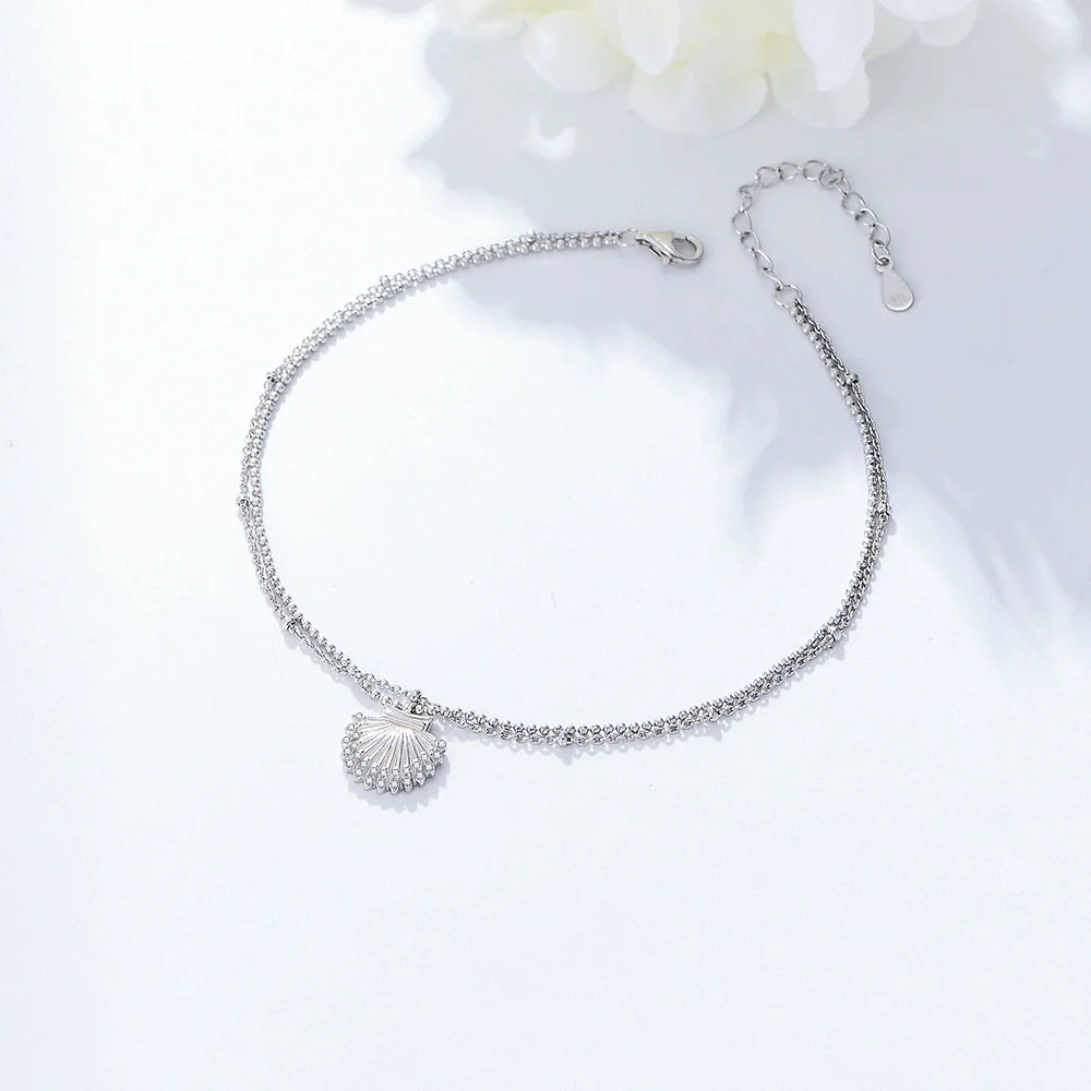 Wholesale Women's S925 Sterling Silver Shell Diamond Anklet For Girls - Image 2