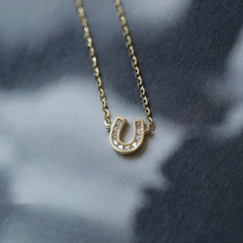 Wholesale Women's S925 Sterling Silver Ushaped Necklace With Gold Plated Horseshoe Letter Pendant Set With Diamonds - Image 2