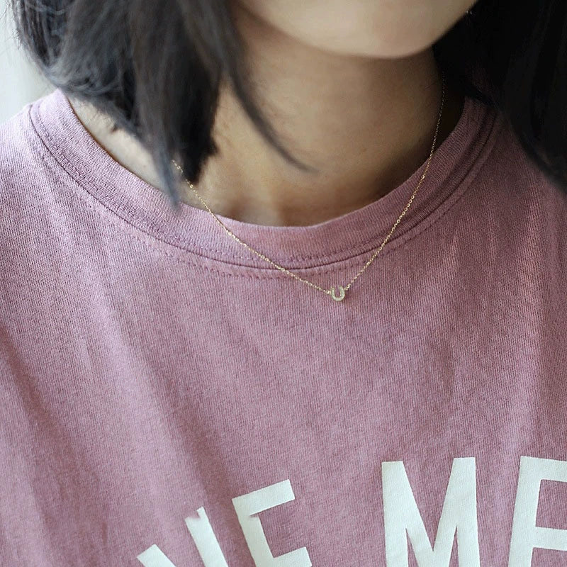 Wholesale Women's S925 Sterling Silver Ushaped Necklace With Gold Plated Horseshoe Letter Pendant Set With Diamonds - Image 4