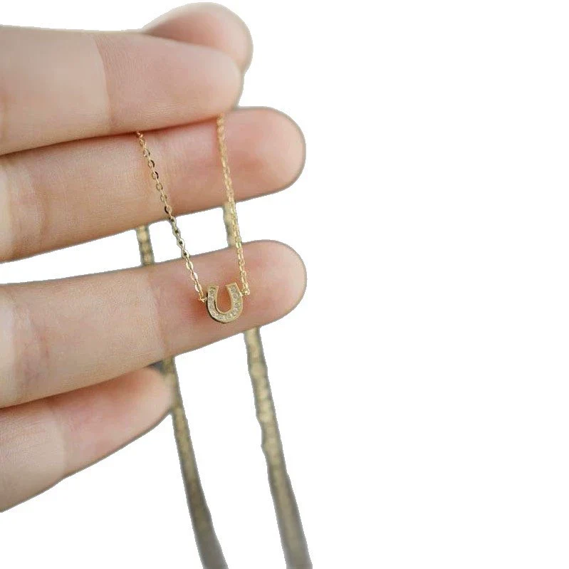 Wholesale Women's S925 Sterling Silver Ushaped Necklace With Gold Plated Horseshoe Letter Pendant Set With Diamonds - Image 5