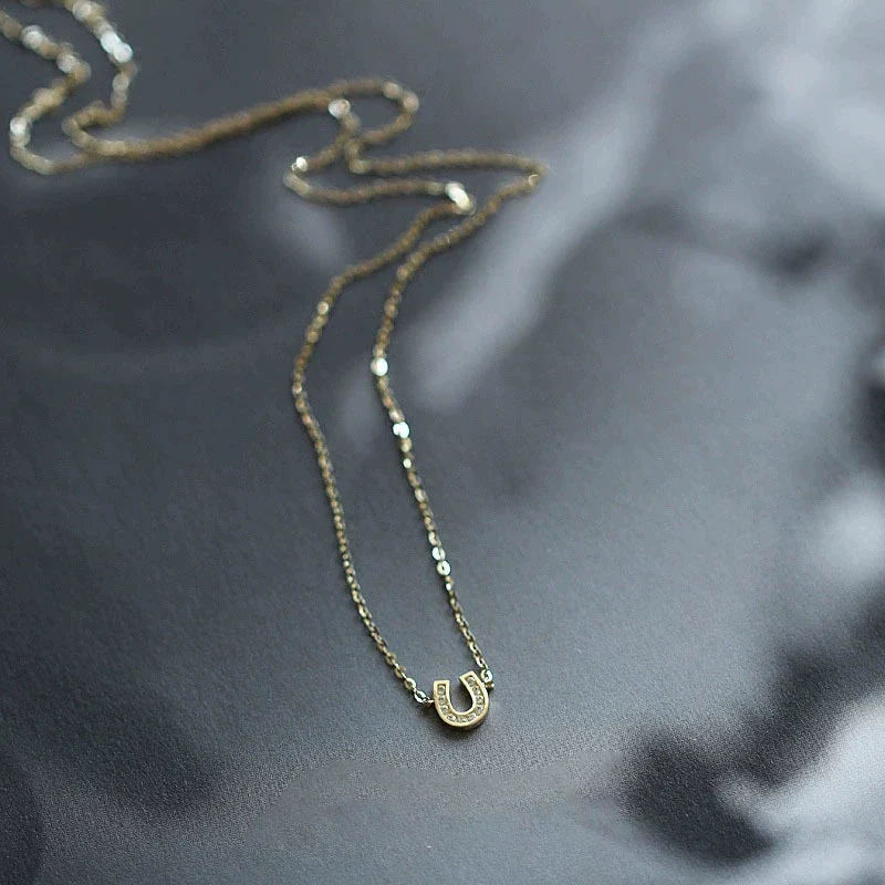 Wholesale Women's S925 Sterling Silver Ushaped Necklace With Gold Plated Horseshoe Letter Pendant Set With Diamonds - Image 6