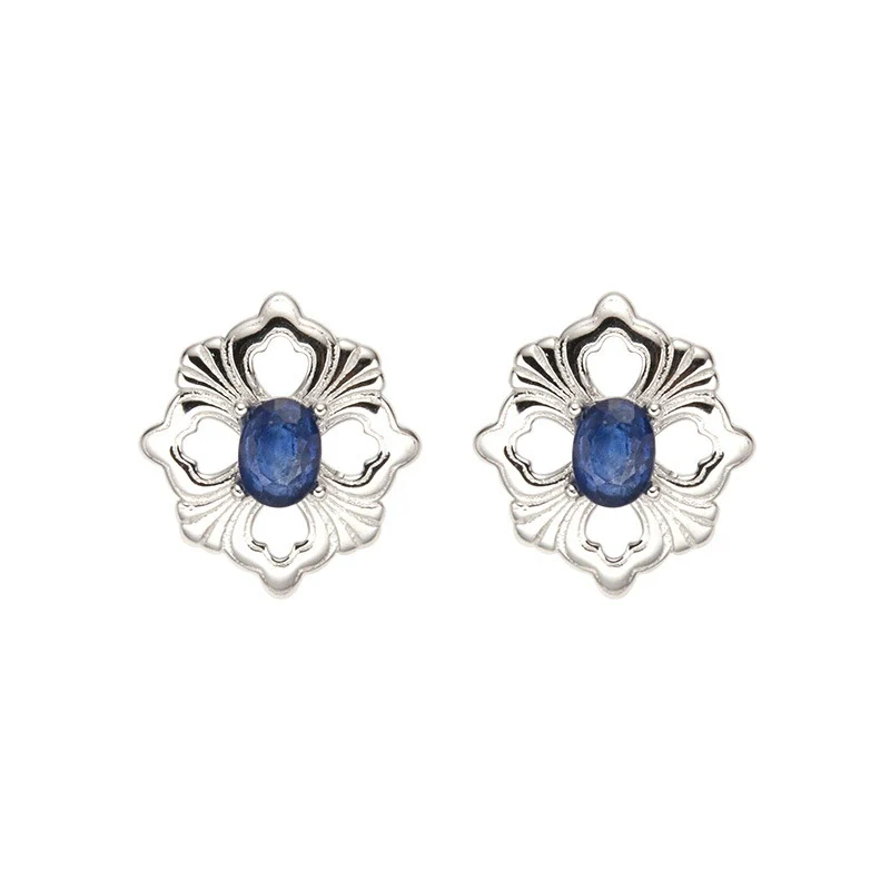 Wholesale Women's Silver Geometric Wiredrawing Earrings Set With Gems - Image 5