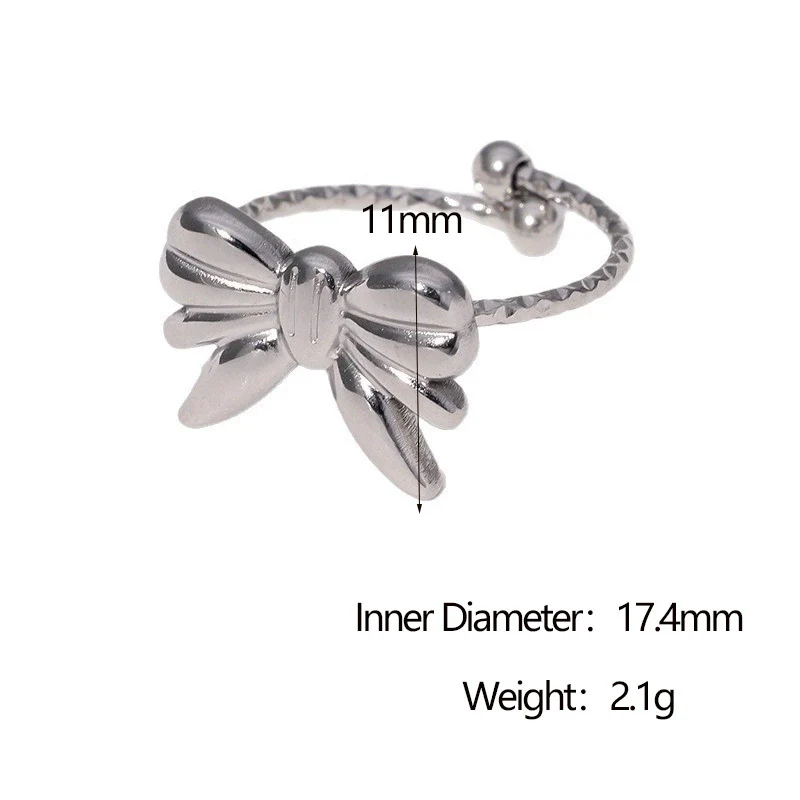 Wholesale Women's Simple Electroplated Stainless Steel Bow Tie Open Ring Jewelry Accessories - Image 5