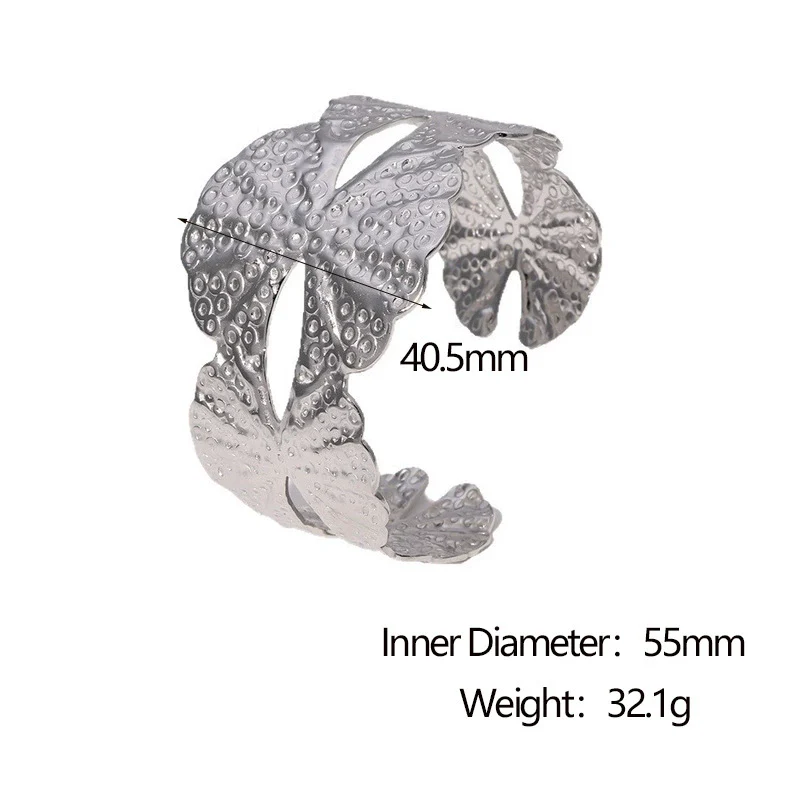 Wholesale Women's Simple Fanshaped Hammer Pattern Stainless Steel 18K Goldplated Open Bracelet Hand Jewelry - Image 7